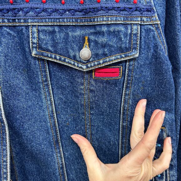Vintage Y2K 2000s Together Blue Embroidered Beaded Denim Jean Jacket Medium - Picture 10 of 10